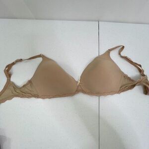 Victorias Secret Angels 36D No Wire Bra Lace Nude Skin Tone Beige Tan Padded